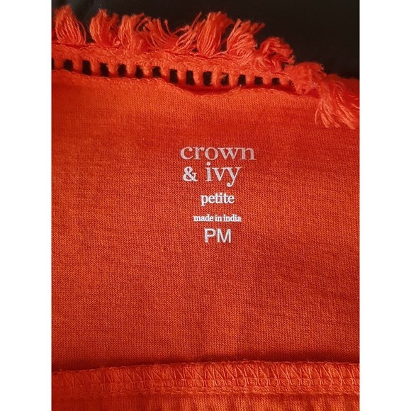 Crown & Ivy Blouse Crochet Ruffle Boho Frayed Rodeo Size PM Petite Medium - Picture 9 of 12